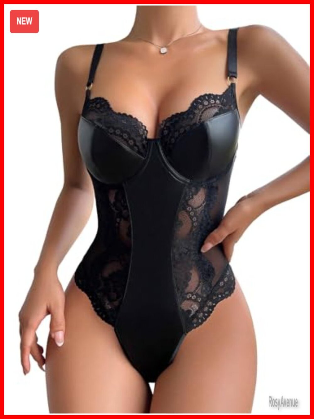 Faux Leather Bodysuit Corset Top Bustier Lingerie